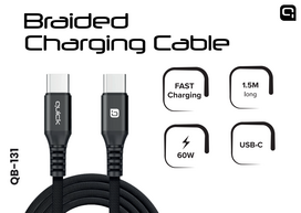 Quick QB-131 Braided 60W Charging and Data Cable USB-C to USB-C 1.5m