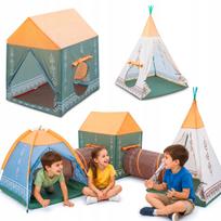 Vaikiška palapinė, namelis tipi, vigvamas, žaidimų tunelis, 5-viename rinkinys, COIL