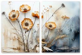 BOHO augalai džiovintos gėlės 2 plakatų rinkinys B2 50x70cm paveikslas smėlio spalvos žolės #379