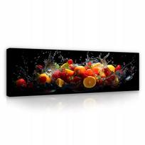 Modernus drobės paveikslas virtuvei su vandeniu ir vaisiais, juodas, 145x45