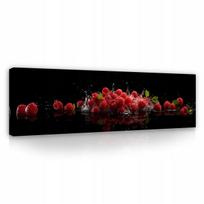 Modernus drobės paveikslas virtuvei – Vanduo, avietės, juodas, 145x45