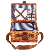 Turistinis krepšys Springos Picnic basket for 2 people, mėlyna sp./ruda sp./balta sp.