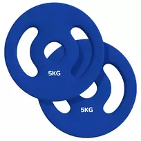 2 svarmenų rinkinys, 2 x 5 kg svarmenys, svarmenų plokštelių rinkinys,  2,5 cm strypui, Ø 30 mm skylė, mėlyna