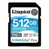 KINGSTON SDG3 Canvas Go Plus 512GB SD Card, 170/90MB/s, Class 10, U3, V30