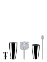 Alessi - Set Of Shaker, Bar Strainer, Stirrer And Cocktail Measure In 18/10 Stainless Steel - Plaktuvai ir kokteilių reikmenys - Sidabro