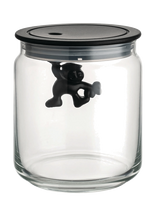 Alessi - Glass Kitchen Jar With Hermetic Thermoplastic Lid, Black - Virtuvės stiklainis - Juoda