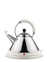 Alessi - Cordless Kettle In 18/10 With Handle And Base In Thermoplastic Resin White Eu Plug 2000W - Virdulys - Balta