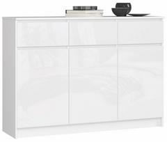 Komoda Akord Furniture Factory K140 KOMMK1403D3SZWEIGLAPK, balta sp., 99 cm x 40 cm x 138 cm