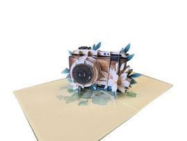 Išsiskleidžiantis atvirukas 3D, fotoaparatas su gėlėmis, 26 x 18 x 10 cm