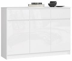 Komoda Akord Furniture Factory K140 KOMMK1403D3SZWEIGLAPK, balta sp., 99 cm x 40 cm x 138 cm