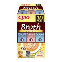 Ciao Broth vištienos sultinys su lašiša, tunu ir šukutėmis skanėstas katėms, 10x40 g