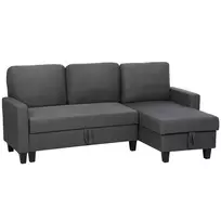 Kampinė sofa su miegamąja funkcija ir patalynės dėže, L formos sofa-lova su keičiama šezlongo puse, skirta butui ir svetainei
