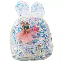 LEAN Vaikiška kuprinė su blizgučiais ir zuikio ausimis balta 22cm 4.4L