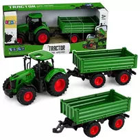 LEAN TOYS Žemės ūkio traktorius su savivarčio priekaba guminiais ratais žalias 1:24