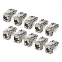 StarTech.com Shielded Cat6a Keystone Jack Module 10-Pack RJ45 Ethernet Female, STP, 90-Degree Angled, Tool-less, Silver, 10GBase-T