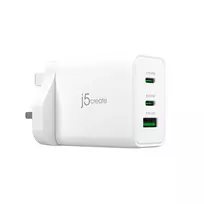 J5CREATE 65W GaN USB-C 3-Port Charger UK White