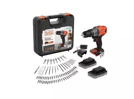 BLACK & DECKER 18V belaidis smūginis gręžtuvas su 2 x 2.0Ah akumuliatoriais, įkrovikliu ir 80 priedų