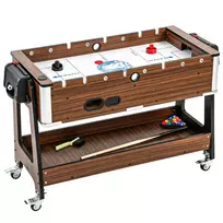 3-in-1 besisukantis daugiafunkcis žaidimų stalas: biliardas, futbolas ir oro ritulys su lentyna