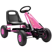 AIYAPLAY Pedalinis kartingas vaikams, reguliuojamo aukščio sėdynė, EVA ratai, stabdys, sankaba, 3-8 metai, rožinė AIYAPLAY