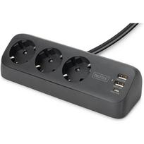 Digitus DA-70625 ilgintuvas, 3x lizdas, 2x USB-A, 1x USB-C, 1.5m, 3680W, 16A, 250V, juodas