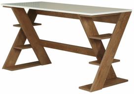 Rašomasis stalas su lentyna Kalune Design Lungo 801CMY5425, 60 cm x 140 cm, 73 cm, balta sp./tamsiai ruda sp.