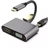 RoGer USB-C daugialypės terpės adapteris HDMI 4K@30Hz / VGA 1080p / USB 3.0 / USB-C PD / pilka