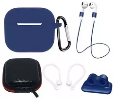 Hurtel AirPods 3 silikoninis ausinių dėklas + ausų laikiklis / kaklo dirželis / laikiklis laikrodžio dirželiui / karabinas – mėlynos spalvos