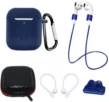 Dėklas Hurtel Set of AirPods 2 / AirPods 1 silikoninis case + case / ear hook / neck strap / watch strap holder / carabiner – rožinės spalvos