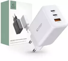 Laidinis įkroviklis 65W 2x USB-C PD + QC3.0 USB Tech-Protect C65W baltos spalvos