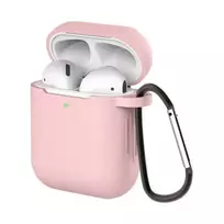 Hurtel dėklas skirtas AirPods 2 / AirPods 1 silicone soft dėklas skirtas headphones + keychain carabiner pendant rožinės spalvos (case D)