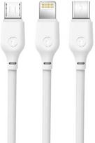 XO kabelis NB103 3in1 USB – Lightning + USB-C + microUSB 1,0 m 2,1A baltas