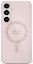 Dėklas Guess Glitter Circle Classic Logo MagSafe skirtas Samsung Galaxy S25 Ultra rožinės spalvos
