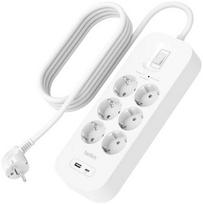 „Belkin Surge“ viršįtampių maitinimo blokas su USB-A ir USB-C apsauga nuo viršįtampių, 6 lizdai, 2 m