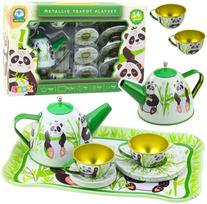 Žaislinis metalinis arbatos servizas Panda, žalias, 14 d.