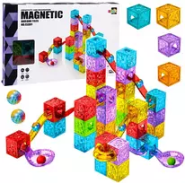 Lean Toys Magnetinės konstravimo kaladėlės su kamuoliukų trasa, 60 vnt.