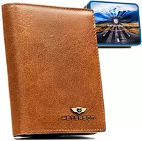Duży, skórzany portfel męski w brązowym kolorze bez zapięcia zewnętrznego - Peterson