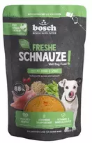 BOSCH Freshe Schnauze su kalakutiena, bolivinėmis balandomis ir špinatais – drėgnas pašaras šunims – 250g