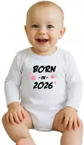 Vaikiškas margintas bodis New Baby BORN IN 2026 rožinis