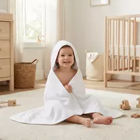 Kūdikių kilpinis rankšluostis su gobtuvu New Baby 100x100 cm, baltas