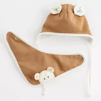 Pavasarinė kūdikio kepurė su kaklo skarele New Baby Sebastian, ruda, dydis 80 (9-12 mėn.)