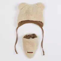 Žieminė kūdikio kepurė su kaklo skara New Baby Teddy Bear smėlio spalvos, dydis 80 (9-12 mėn.)