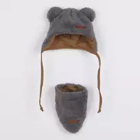 Žieminė kūdikio kepurė su kaklaskare New Baby Teddy Bear pilka, dydis 80 (9-12 mėn.)