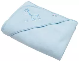 Kūdikių frotinis rankšluostis su siuvinėjimu ir gobtuvu New Baby 100x100 mėlyna žirafa
