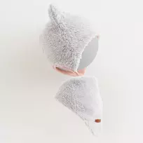Žieminė kūdikio kepurė su kaklo skara New Baby Teddy Bear pilkai rožinė, dydis 74 (6-9 mėn.)