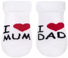 Kūdikių kilpinės kojinės New Baby baltos „I Love Mum and Dad“, dydis 62 (3-6 mėn.)