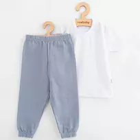 Kūdikių medvilninių marškinėlių ir muslino kelnių rinkinys New Baby Kindergarten mėlynos ir pilkos spalvų