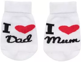 Kūdikių medvilninės kojinės New Baby „I Love Mum and Dad“, baltos, dydis 62 (3-6 mėn.)