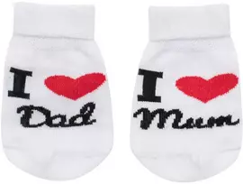 New Baby medvilninės kūdikių kojinės „I Love Mum and Dad“, baltos, dydis 56 (0-3 mėn.)