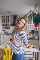 Nėščiųjų ir žindymo marškinėliai Milk Shirt milk & love baltomis ir mėlynomis juostelėmis, dydis S