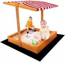 Vaikiška medinė smėlio dėžė su baldakimu Baby Mix 120x120 cm raudona-balta